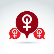 Speech bubble with a red female sign woman gender symbol