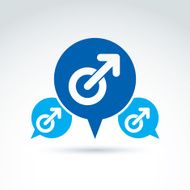 Speech bubble with a blue male sign man gender symbol