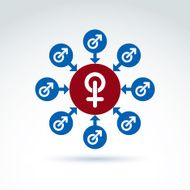 Blue male and red female signs connected with arrows gender