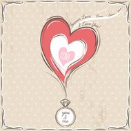 valentine card with heart and engagement ring