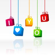 Hanging colorful gift boxes with words Lettering I love you N2