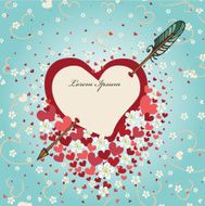Heart pierced by arrow with spring flowers Vintage background