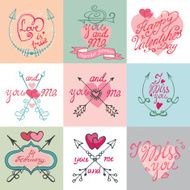 Valentines day calligraphy set Frame arrows hearts decorative c N2