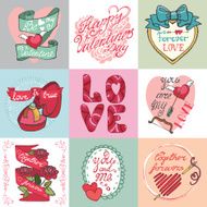 Valentines day card set Labels frames decorative elements hear N2