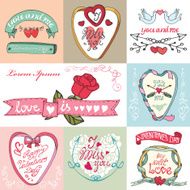 Valentines day cards set Labels frames decorative elements N3