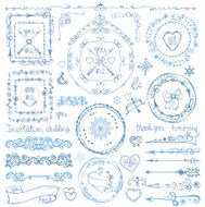 Winter doodle decor set Frame ribbon Border Hand drawn N2