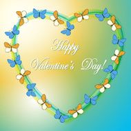 yellow and blue background with heart butterflies - vector