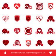 Cardiology and blood transfusion vector icons set symbols