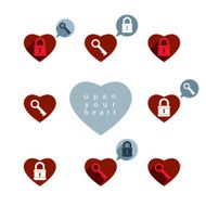 Love theme icons set padlock and key open your heart