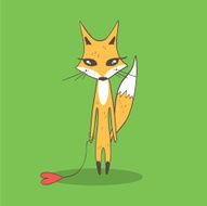 Illustration with funny cartoon fox and heart