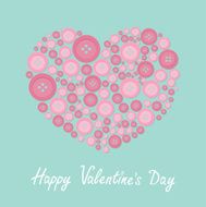 Pink heart buttons Love card Flat design Valentines day