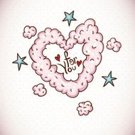 Doodle Card Valentines Day with Heart of Clouds