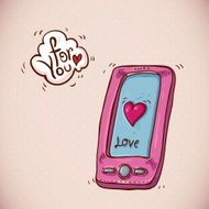 Doodle Card Valentines Day with pink phone N2