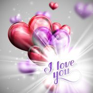 I love you label on balloon hearts background with flash N2