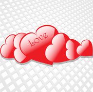 Flying hearts on white background