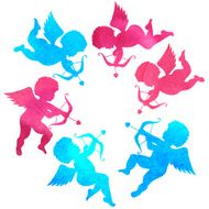 watercolor silhouette of an angel watercolor painting on white background N5