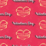 seamless pattern with hearts ribbons hand-written words and light rays
