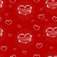 vector seamless pattern with hearts ribbons and burst light rays