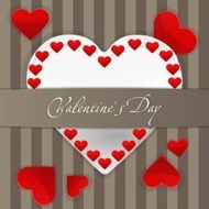 Postcard with big white paper heart and small red hearts