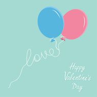 Blue and pink balloons love thread Flat design Valentines day