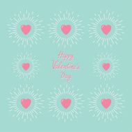 Card with pink shining hearts Flat design Happy Valentines day