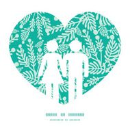 Vector emerald green plants couple in love silhouettes frame pattern