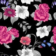 Seamless Floral Pattern with Roses and Wildflowers N6