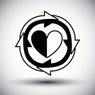 Heart surrounded by arrows vector simple single color icon