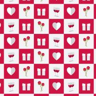 seamless pattern- paper heart symbol gift roses and wine glasses