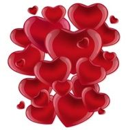 Many red hearts on a white background