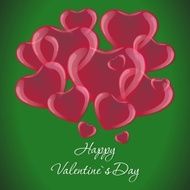 Many red hearts on a green background Valentine`s Day card