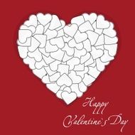 Postcard one white heart made of small hearts over red
