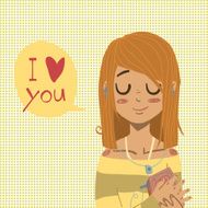 Vector cartoon flat I love you greeting card