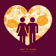 Vector golden art flowers couple in love silhouettes frame pattern