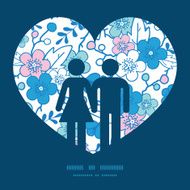 Vector blue and pink kimono blossoms couple in love silhouettes