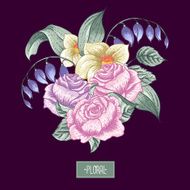 Vintage floral bouquet botanical greeting card N3