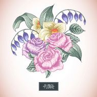 Vintage floral bouquet botanical greeting card N4