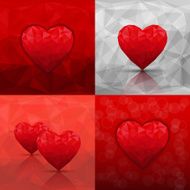 Set of abstract backgrounds with hearts in modern triangle style