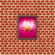 paintings with glowing hearts on a brick wall N3
