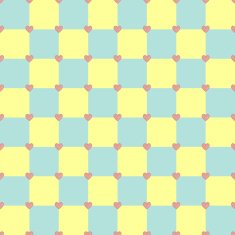 Yellow and turquoise colors pattern with pink hearts N2