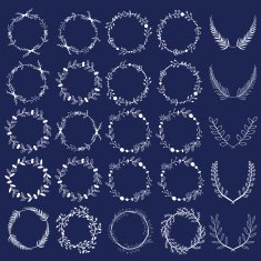Romantic hand drawn collection of laurels wreaths and floral elements N13