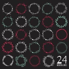 Romantic hand drawn collection of laurels wreaths and floral elements N15