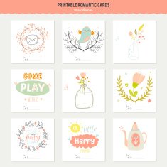Set of cards notes and stickers with cute illustrations N25