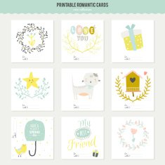 Set of cards notes and stickers with cute illustrations N30