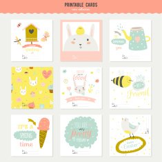 Set of cards notes and stickers with cute illustrations N31