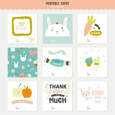 Set of cards notes and stickers with cute illustrations N33