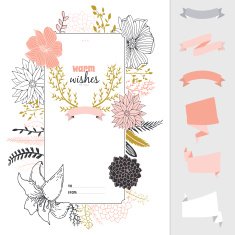 Vintage romantic floral Save the Date invitation in bright color N3