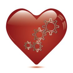 Red heart shape with gears inside
