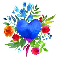 Vintage background with flowers in love and watercolor heart