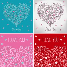 Collection of greeting cards with floral heart shape I love